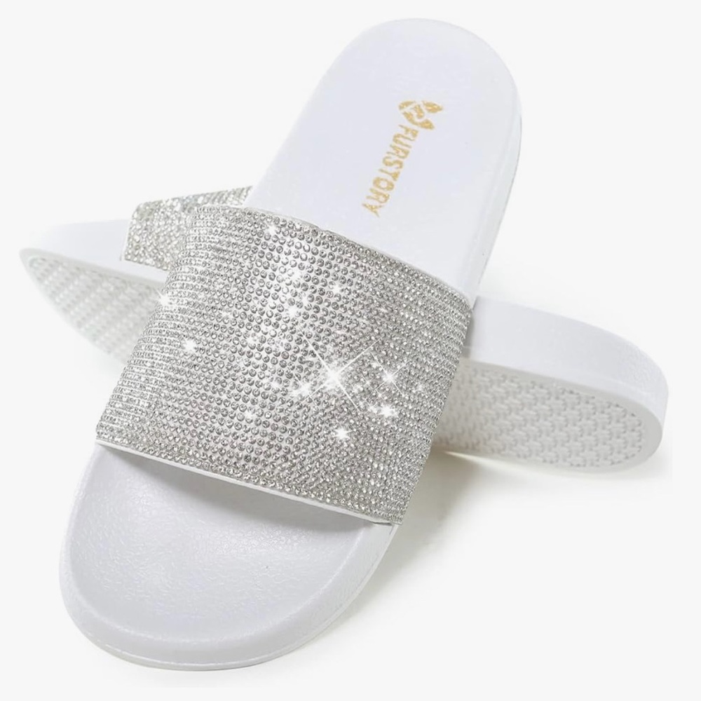 Amazon Sparkle Bridal White Rhinestone Slides